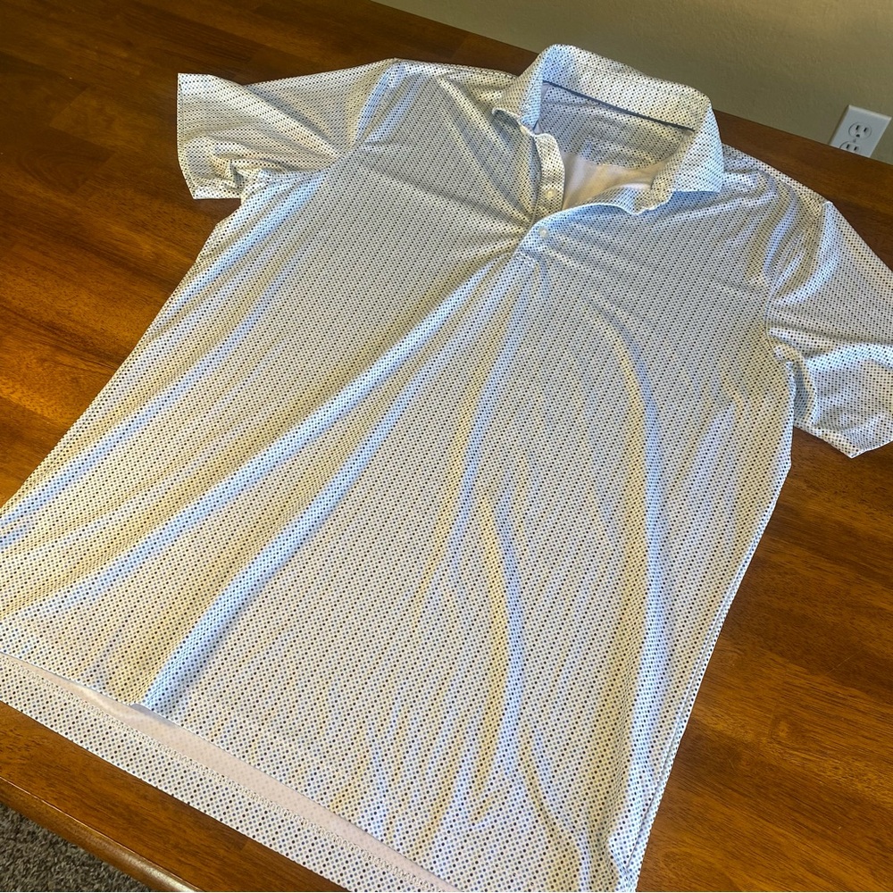 Johnnie-O Pertorance, sun protection, Blue Pattern Polo Shirt, Large